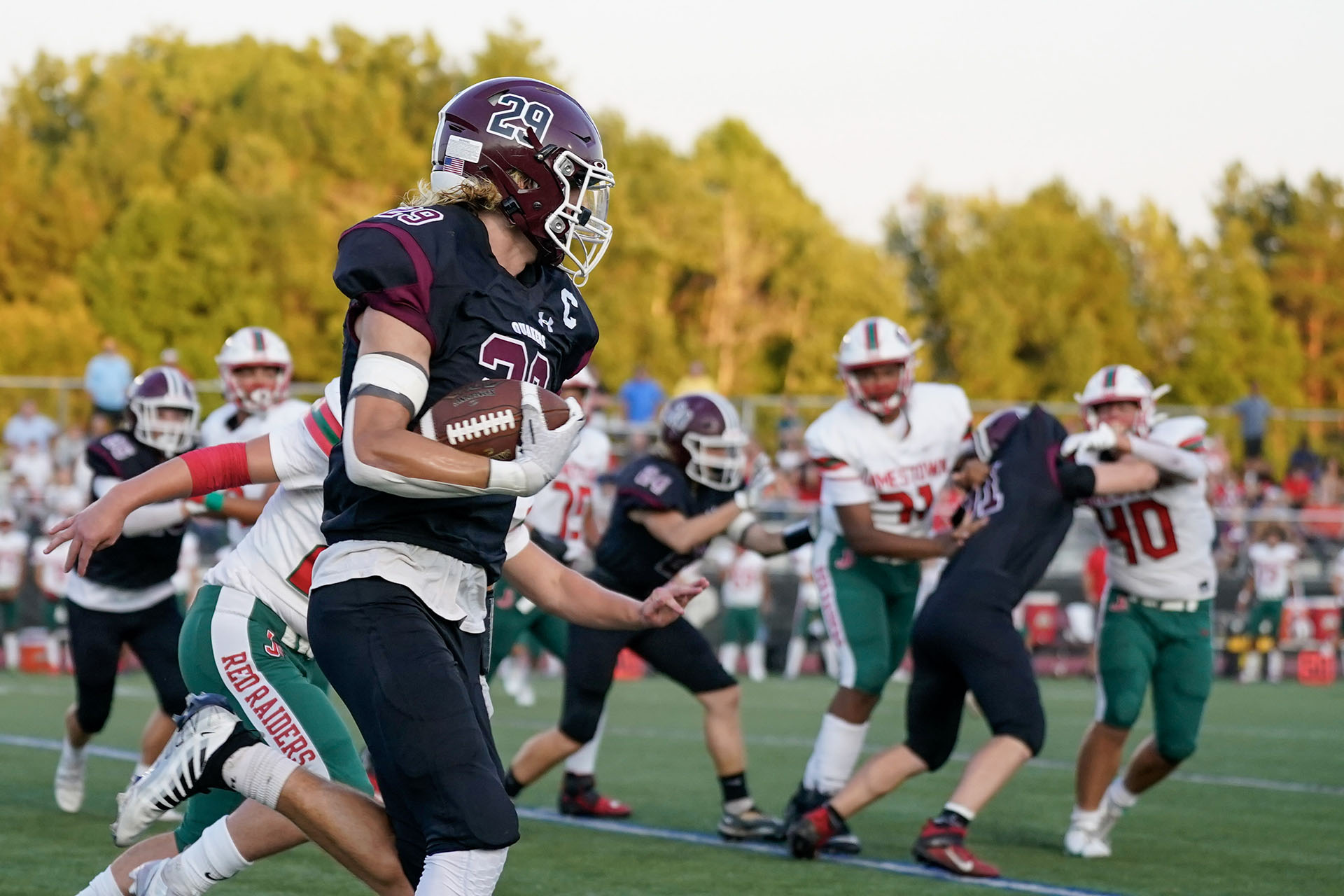 Running around the corner trying to get to the endzone