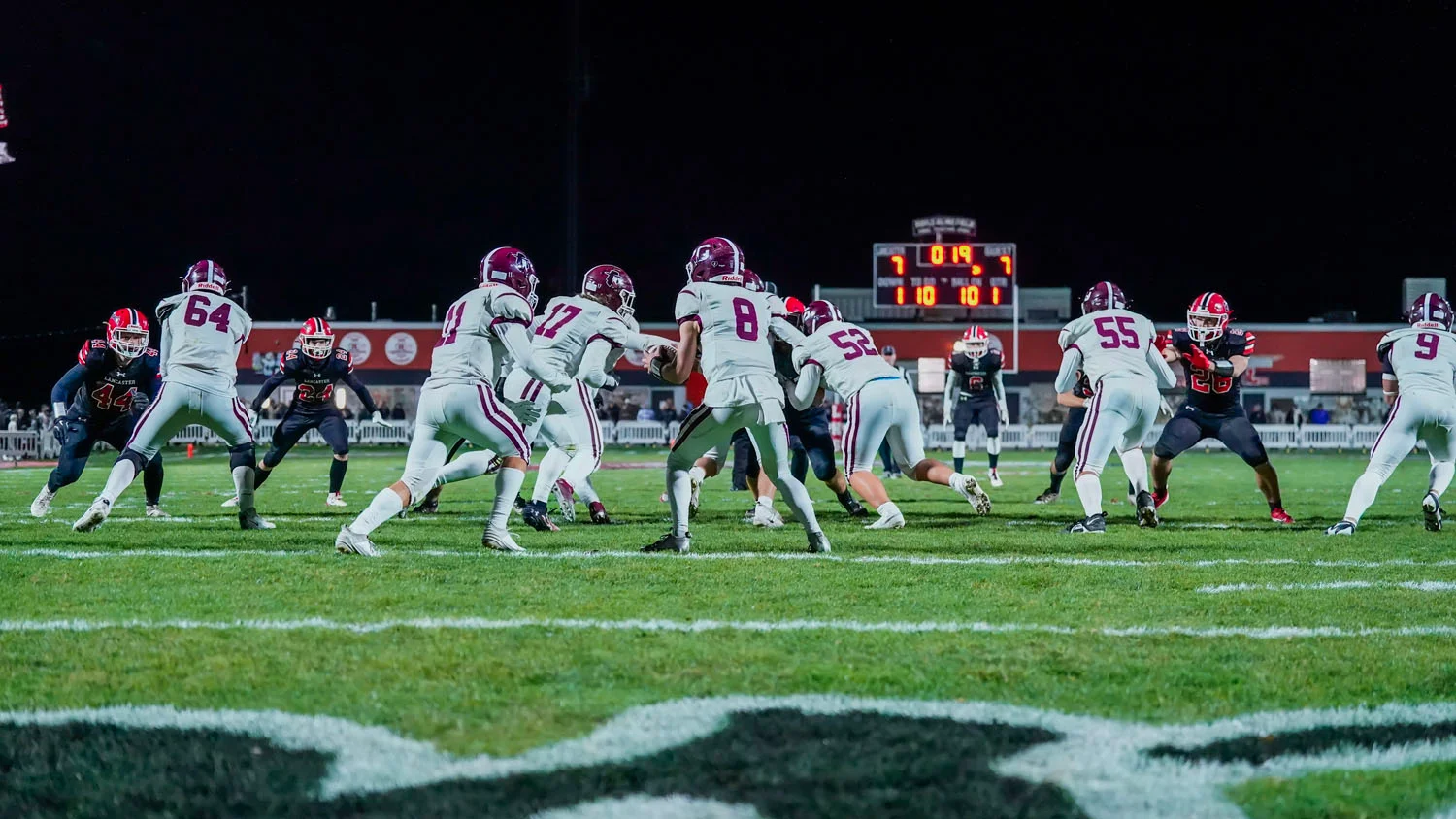 Quakers handing the ball off against Lancaster